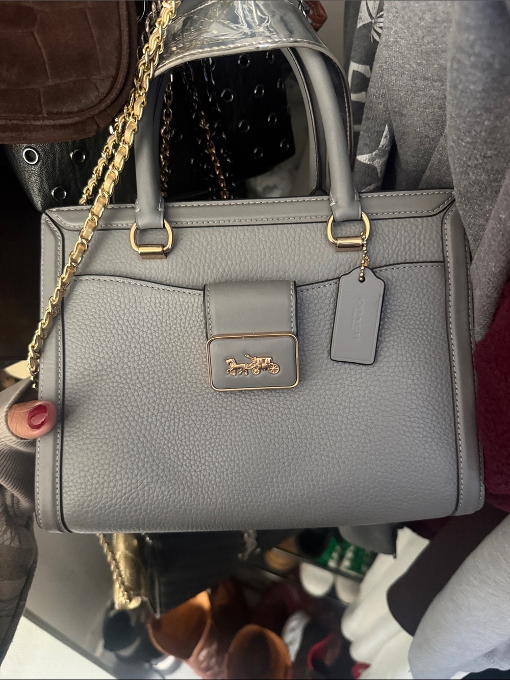 Coach Gray Pebbled Leather Satchel with Gold Hardware